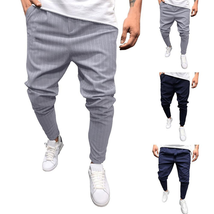 Hot Fashion Style Men's Casual Solid Loose Stripe Pocket Joggers Pants