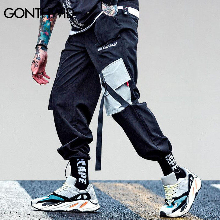 Men Cargo Harem Pants Casual Baggy Tactical Harajuku Streetwear Hip Hop Fashion Joggers