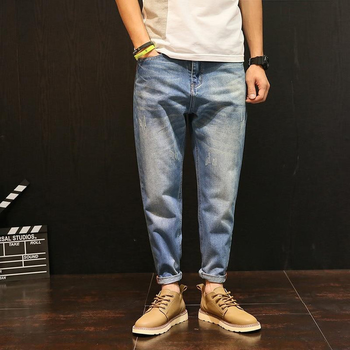 Brand Design Men Fashion Slim Fit Zipper Casual Jeans