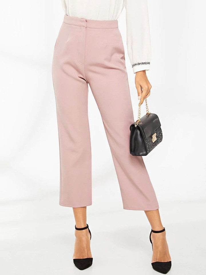 Cropped Solid Tailored Pants