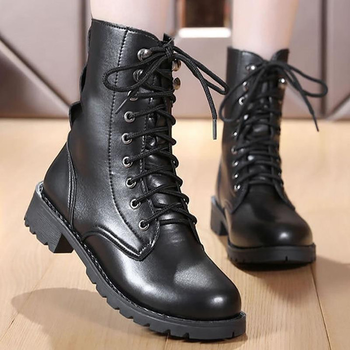 Women Ankle Boots Height Increase New Fashion Leather LAce Up Boots