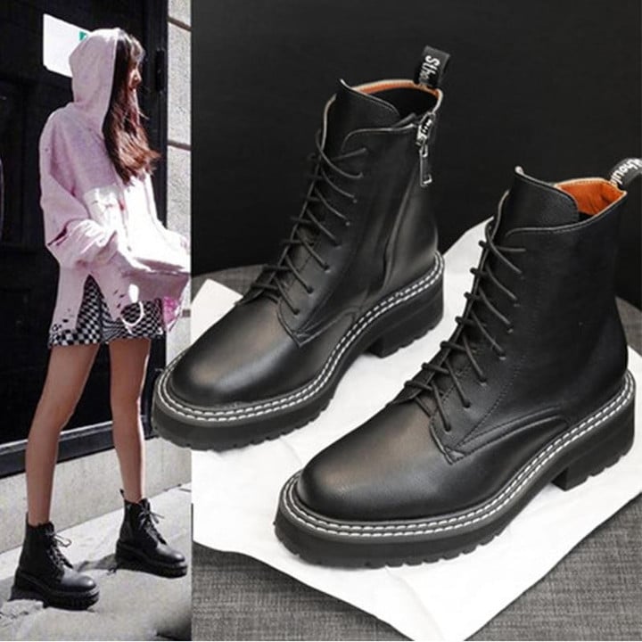 Fashion Women Martin Boots High Quality Leather Cowboy Platform Punk Ankle Boots