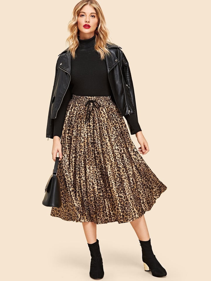 Drawstring Waist Leopard Print Skirt