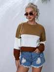 Women Drop Shoulder Colorblock Sweater