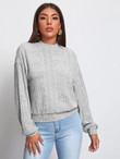 Women Mock Neck Drop Shoulder Rib-knit Pullover