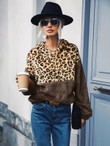 Women Leopard Spliced Hooded Sweatshirt