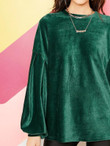 Lantern Sleeve Rib-Knit Velvet Sweatshirt