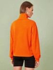 Neon Orange Letter Print High Neck Sweatshirt