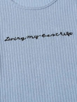 Women Slogan Embroidered Lettuce Edge Rib-knit Dress