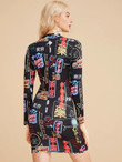 Graphic Print Long Sleeve Skinny Dress Without Bag