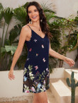 Women  Double V-Neck Floral and Butterfly Print Cami Dress