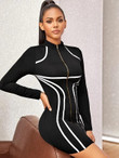 Zip Front Striped Tape Bodycon Dress