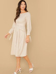 Knotted Sleeve Flap Belted Dress