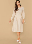 Knotted Sleeve Flap Belted Dress