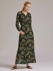 Premium Button Front Ditsy Floral Print Slit Hem Belted Dress