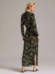 Premium Button Front Ditsy Floral Print Slit Hem Belted Dress