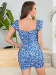 Women Allover Floral Sweetheart Neck Ruched Fitted Dress
