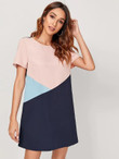 Colorblock Short Sleeve Tunic Dress