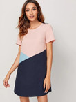 Colorblock Short Sleeve Tunic Dress