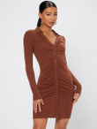 Women Tall Button Front Ruched Bodycon Dress