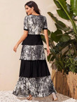 Women Contrast Snakeskin Print Layered Hem Dress