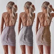 Women Sequined Bodycon Sparkly Backless Bandage Mini Dress