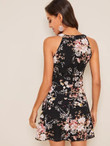 Floral Print Zip Back Halter Dress