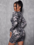Women Snakeskin Print Lace Up Front Cut Out Bodycon Dress
