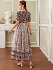 Women Ditsy Floral Contrast Mesh A-line Dress