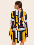 Geo Print Color-Block Belted Dress