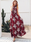 Simplee Floral Lace Insert Backless Maxi Halter Dress
