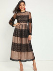 Embroidered Mesh Scallop Trim Sheer Dress