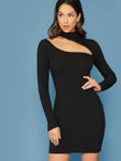 Cutout Front Solid Bodycon Dress