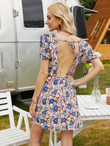Women Allover Floral Tie Backless Dress