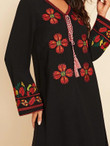 V Neck Tassel Tie Front Tribal Embroidery Dress