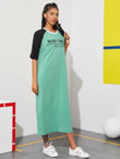 Women Raglan Sleeve Colorblock Slogan Graphic Dress
