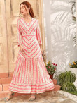 Women Floral And Chevron Ruffle Hem A-line Dress