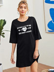 Women Drop Shoulder Heart & Slogan Graphic Tee Dress