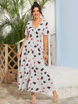 Women Dalmatian & Floral Print Button Front Dress