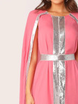 Neon Pink Contrast Sequin Split Hem Cape Dress