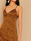 Crisscross Back Asymmetrical Ruffle Hem Leopard Satin Dress