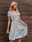 Women Dalmatian Print Ruffle Hem A-line Dress