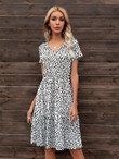 Women Dalmatian Print Ruffle Hem A-line Dress