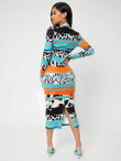 Women Leopard Print Colorblock Split Back Dress