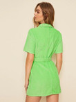 Pocket Patch Zip Front Belted Corduroy Dress