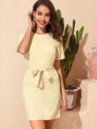 Women Solid Fitted Dress With Belt