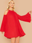 Cold Shoulder Pleated Swing Dress
