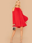 Cold Shoulder Pleated Swing Dress