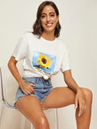 Women Sunflower & Slogan Graphic Tee