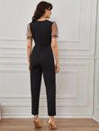 Mesh Puff Sleeve Solid Jumpsuit